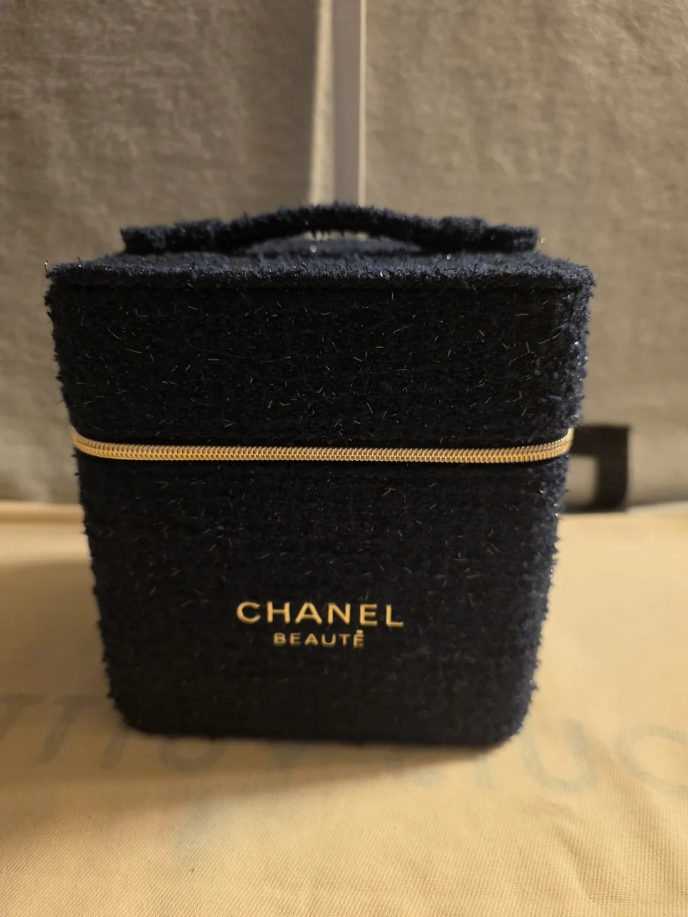 CHANEL Gold Chain Key & Card Holder with Black Tweed Case
